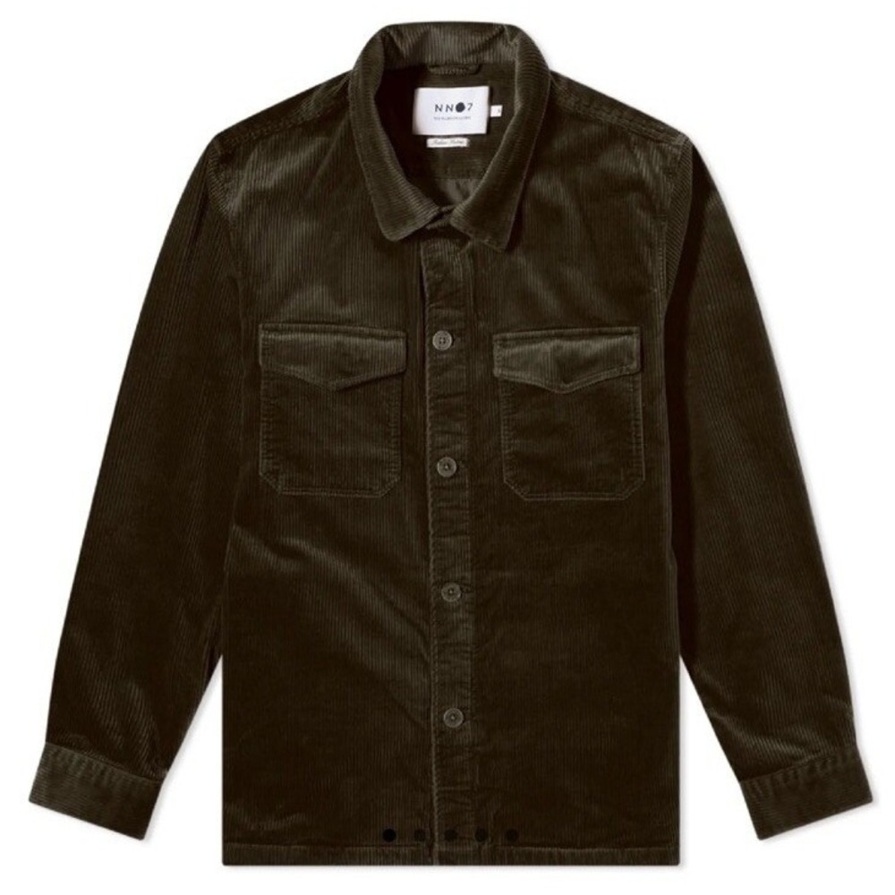NN07 Mens Bernard Corduroy Shirt Button Up Pockets Long Sleeve Army Jacket SZ XL
